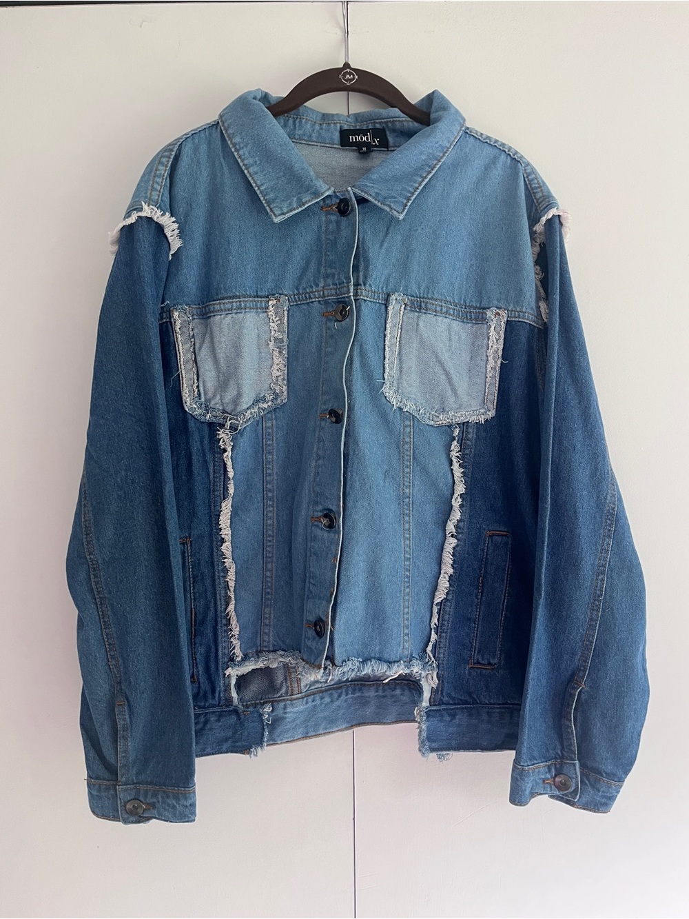 ModX Women's Two-Tone Distressed Denim Jacket - Blue
